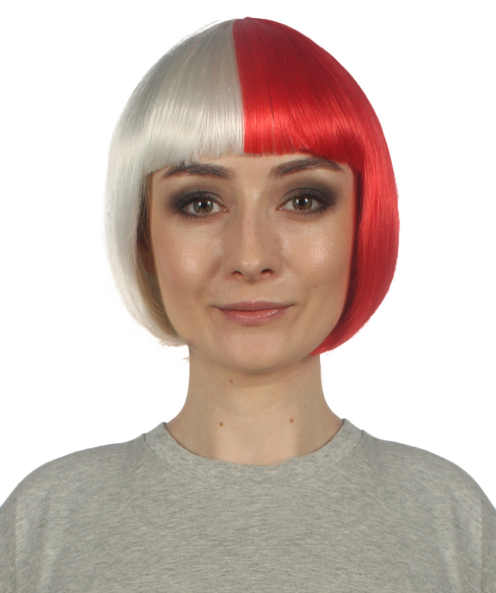 White & Red Two-tone Short Bob Wig