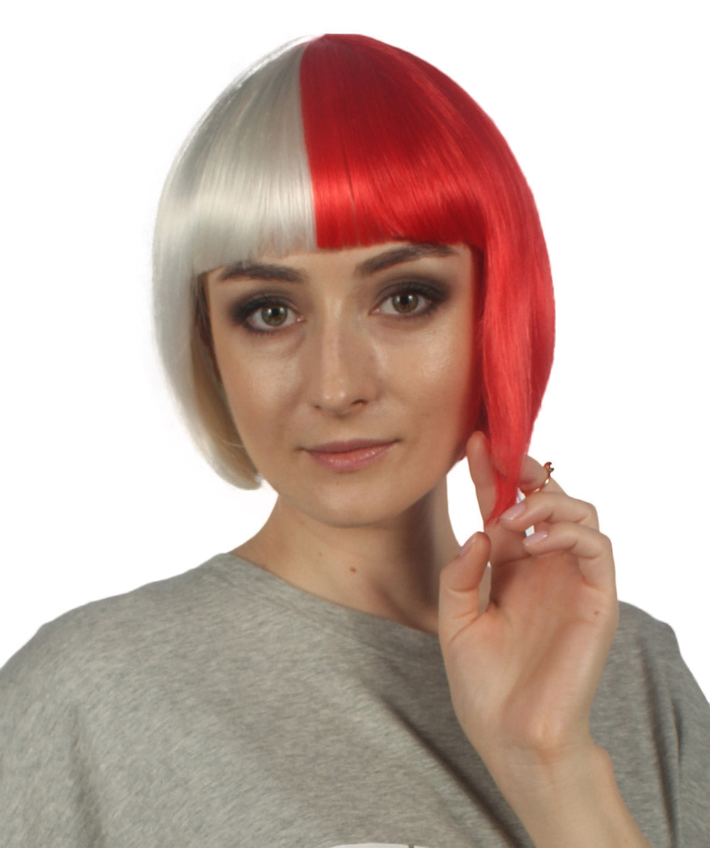 White & Red Two-tone Short Bob Wig