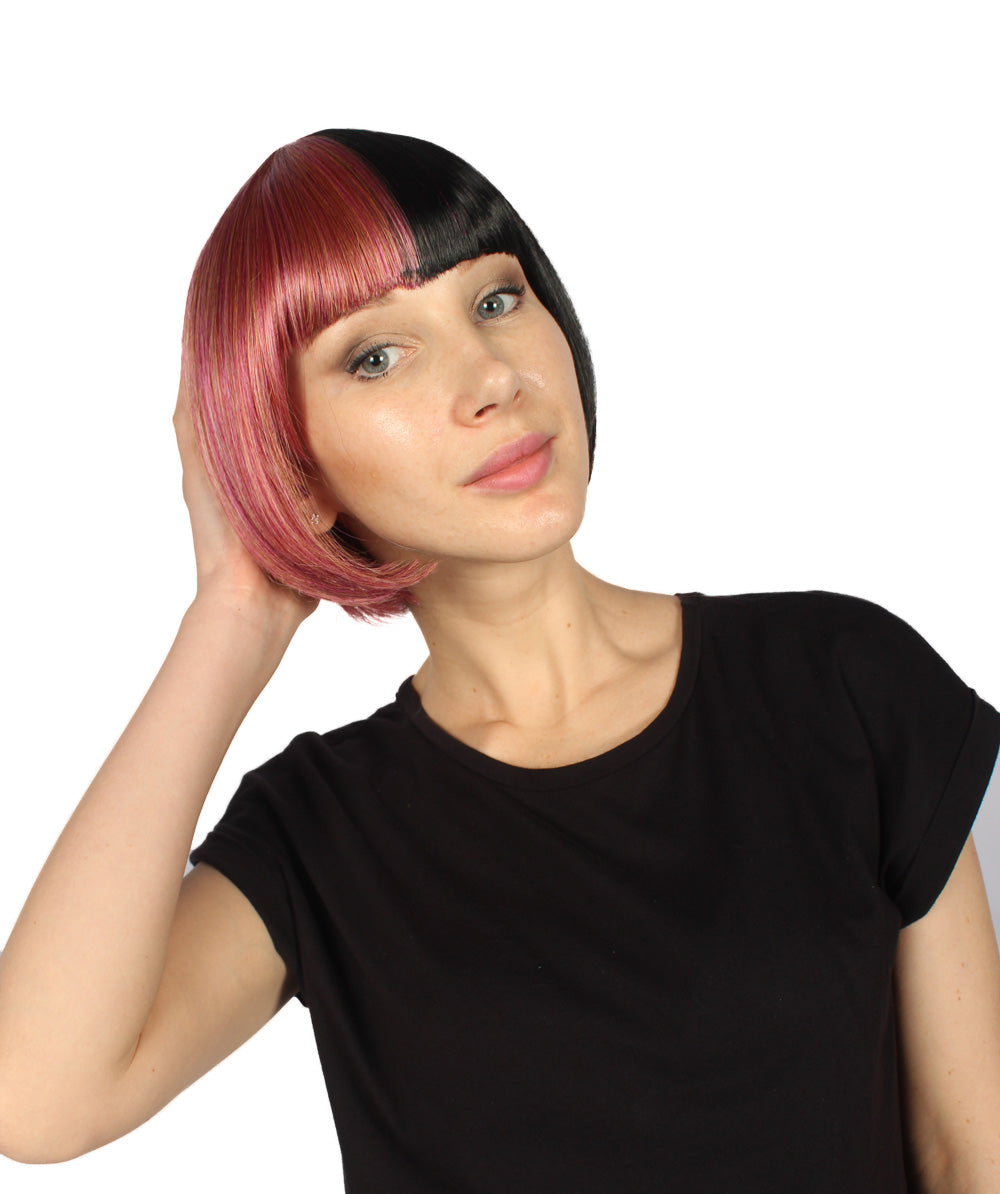 Rainbow & Black Two-tone Short Bob Wig