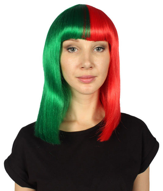 green & red Two-tone Medium Bob Wig