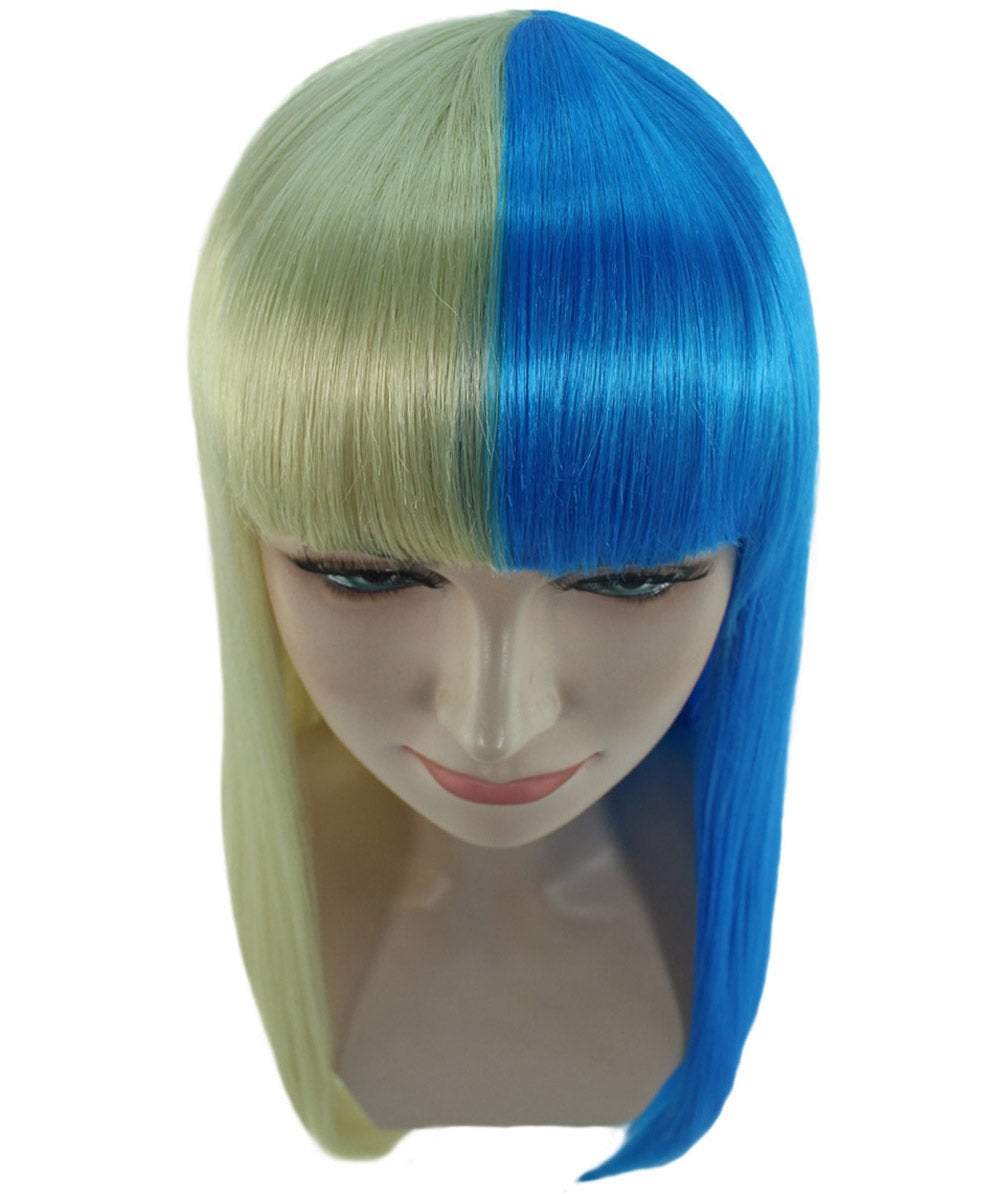 Blonde & Blue Women's Two-Tone Long Straight Wig