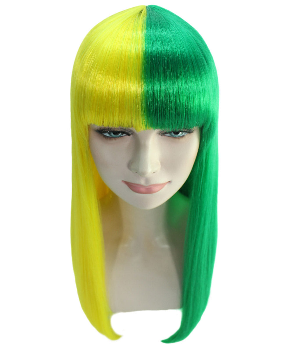 Yellow & Green Women's Two-Tone Long Straight Wig