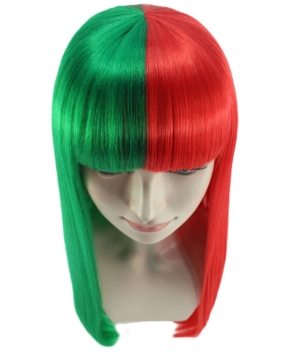 Green & Red Women's Two-Tone Long Straight Wig