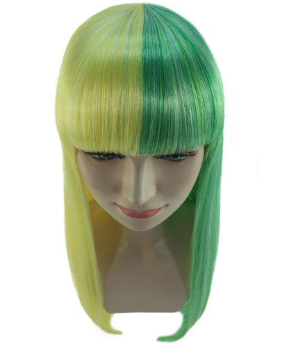 Lt. Yellow & Lt. Green Women's Two-Tone Long Straight Wig