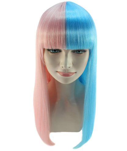 Lt. Pink & Lt. Blue Women's Two-Tone Long Straight Wig