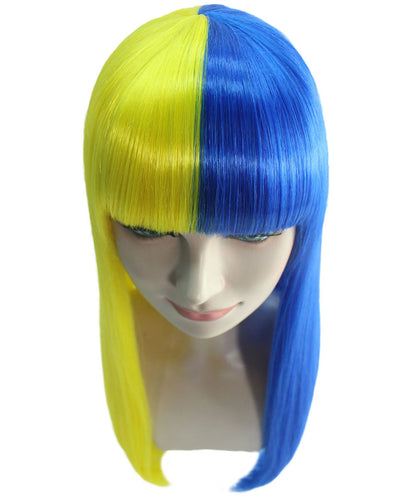 Yellow & Blue Women's Two-Tone Long Straight Wig