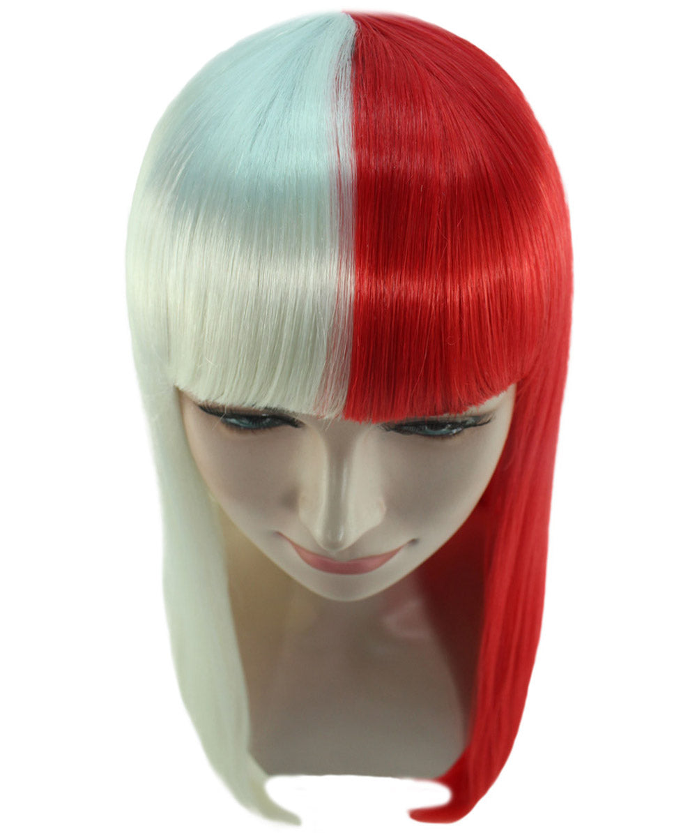 White & Red  Women's Two-Tone Long Straight Wig