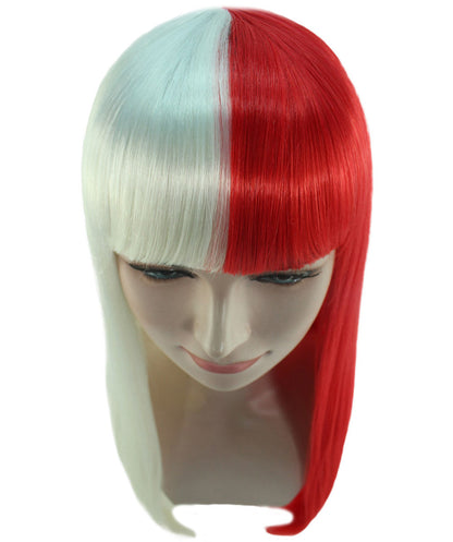 White & Red  Women's Two-Tone Long Straight Wig
