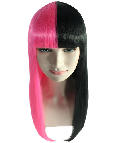 Pink & Black  Women's Two-Tone Long Straight Wig