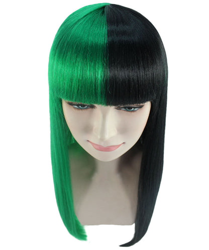 Green & Black Women's Two-Tone Long Straight Wig