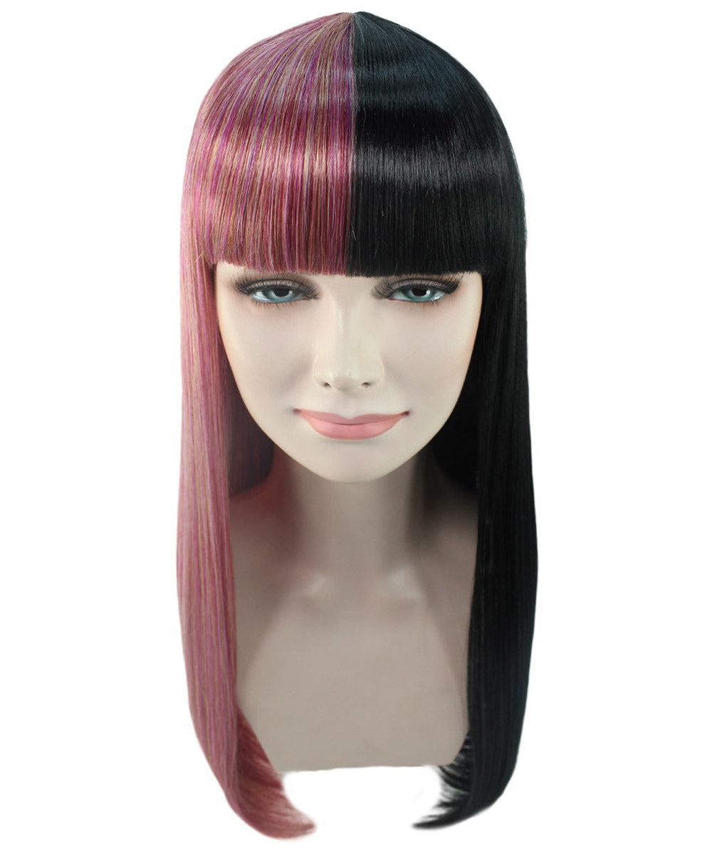 Rainbow & Black Women's Two-Tone Long Straight Wig