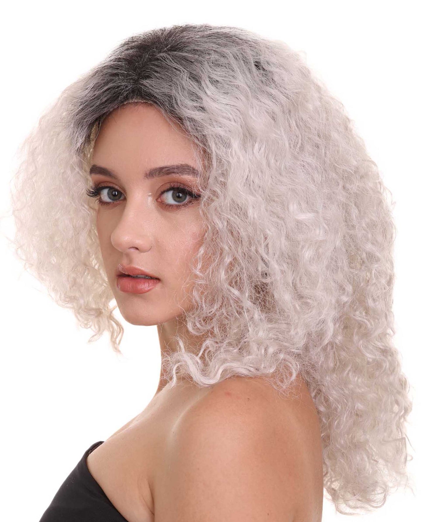 Women's Zombie Grey Scary Wig  | Ombre Curly  Hair | Premium Breathable Capless Cap