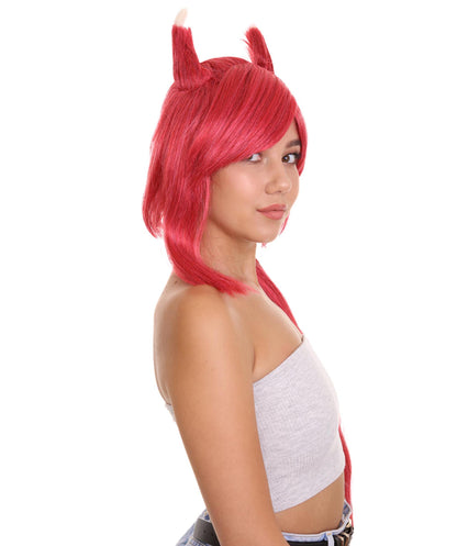 Womens Game Fancy Wig | Red Video Game Wigs | Premium Breathable Capless Cap