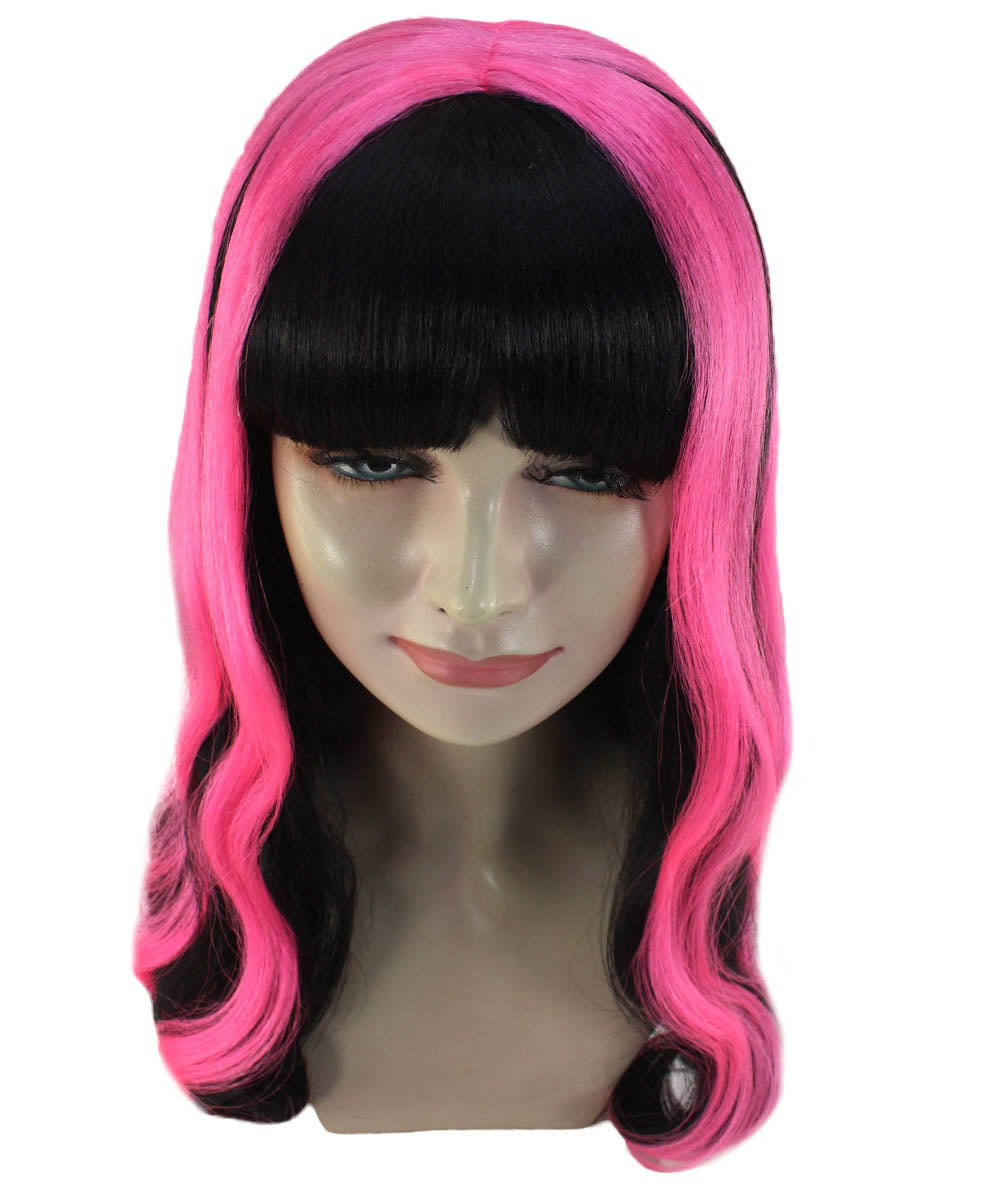 Black & Neon Pink 80s Long wig