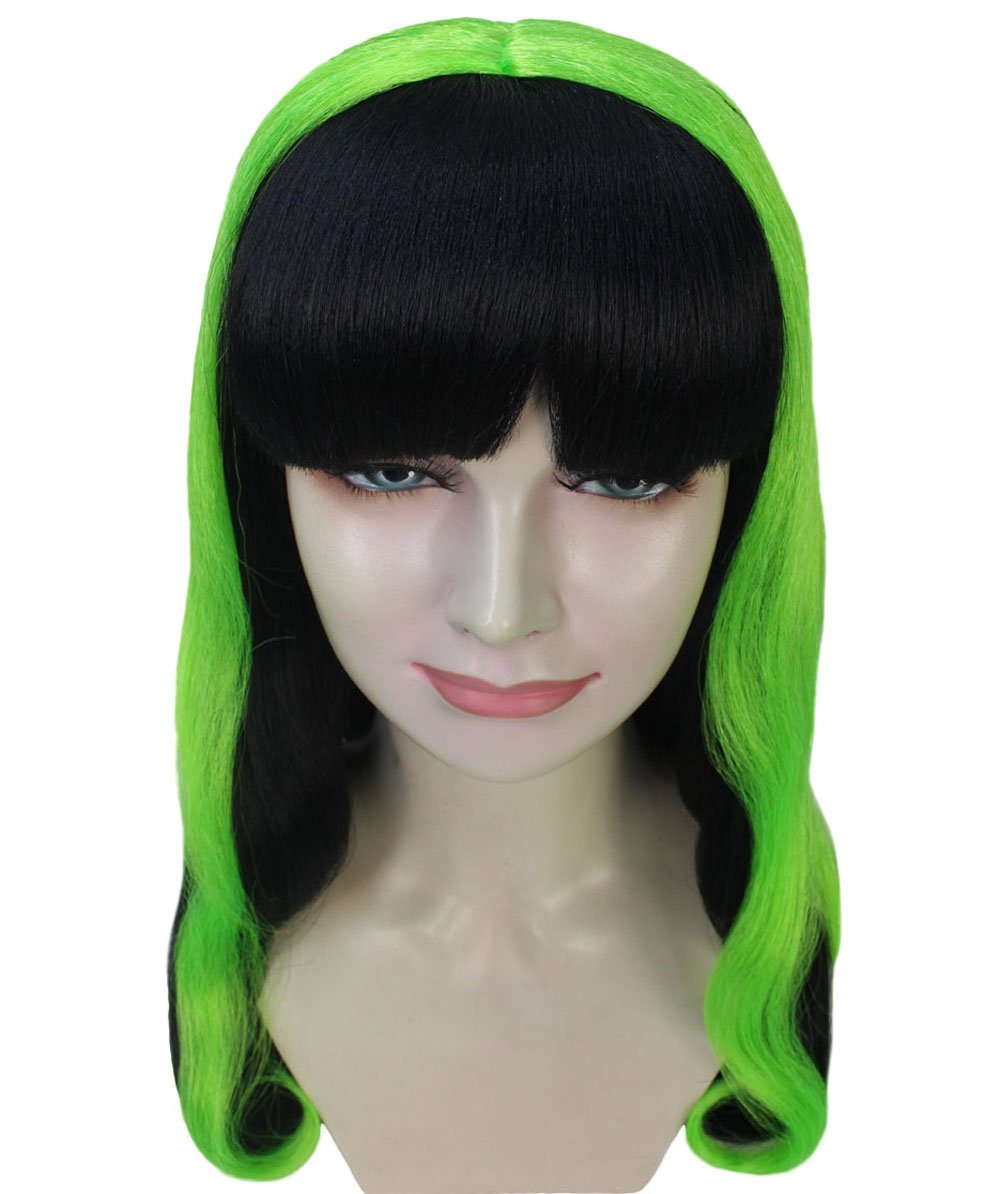 Black & Neon Green 80s Long wig