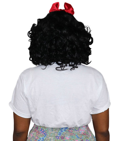 Womens Princess Wig with Red Bow | Black TV/Movie Wigs | Premium Breathable Capless Cap