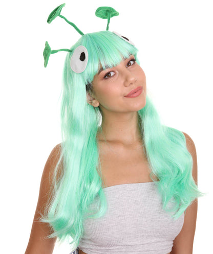 Womens Wig with 3 Antennaes , Green TV/Movie Wigs , Premium Breathable Capless Cap