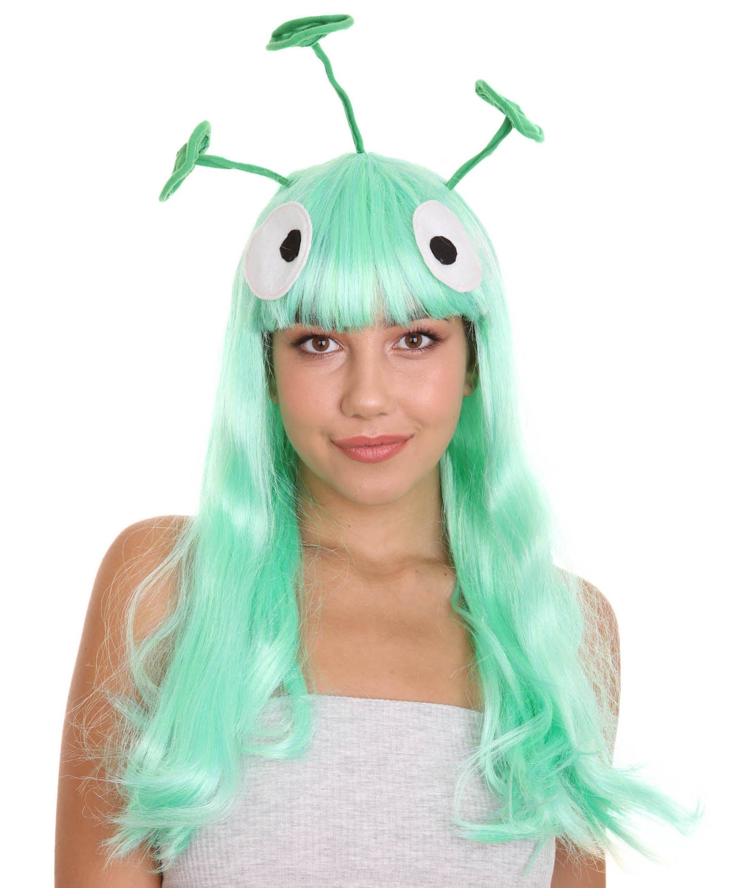 Womens Wig with 3 Antennaes , Green TV/Movie Wigs , Premium Breathable Capless Cap