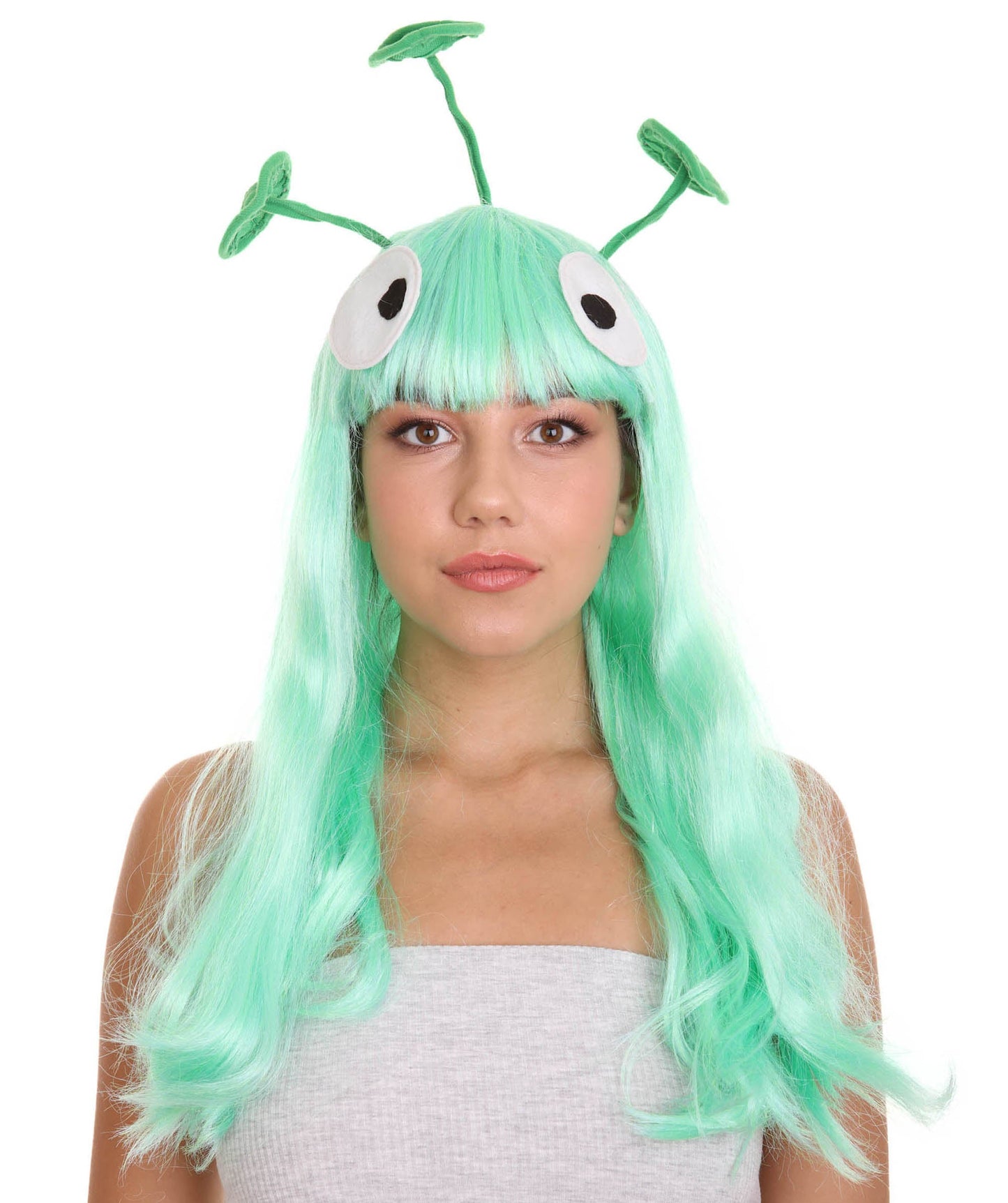 Womens Wig with 3 Antennaes , Green TV/Movie Wigs , Premium Breathable Capless Cap