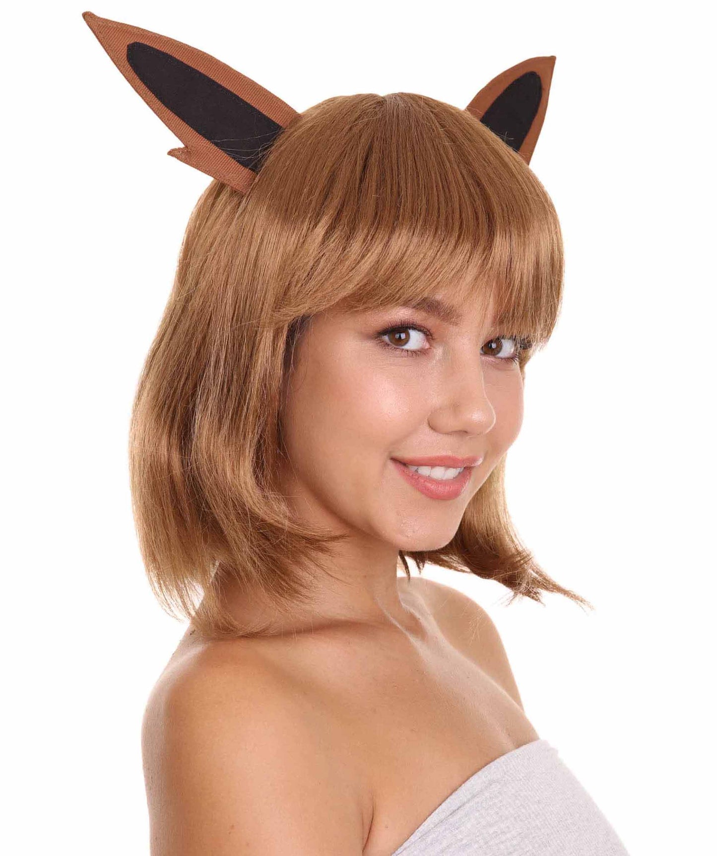 Womens Monster Wig with Ears | Brown Fancy Video Game Wigs | Premium Breathable Capless Cap