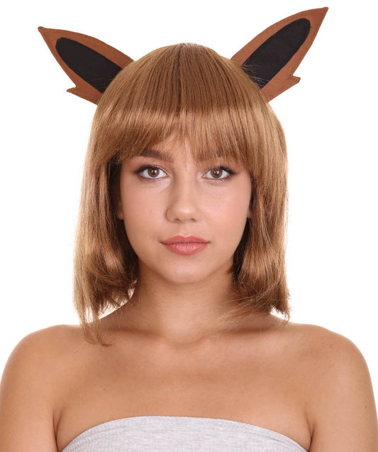 Womens Monster Wig with Ears | Brown Fancy Video Game Wigs | Premium Breathable Capless Cap