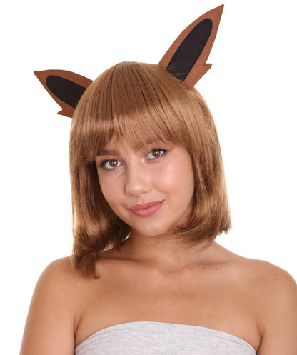 Womens Monster Wig with Ears | Brown Fancy Video Game Wigs | Premium Breathable Capless Cap