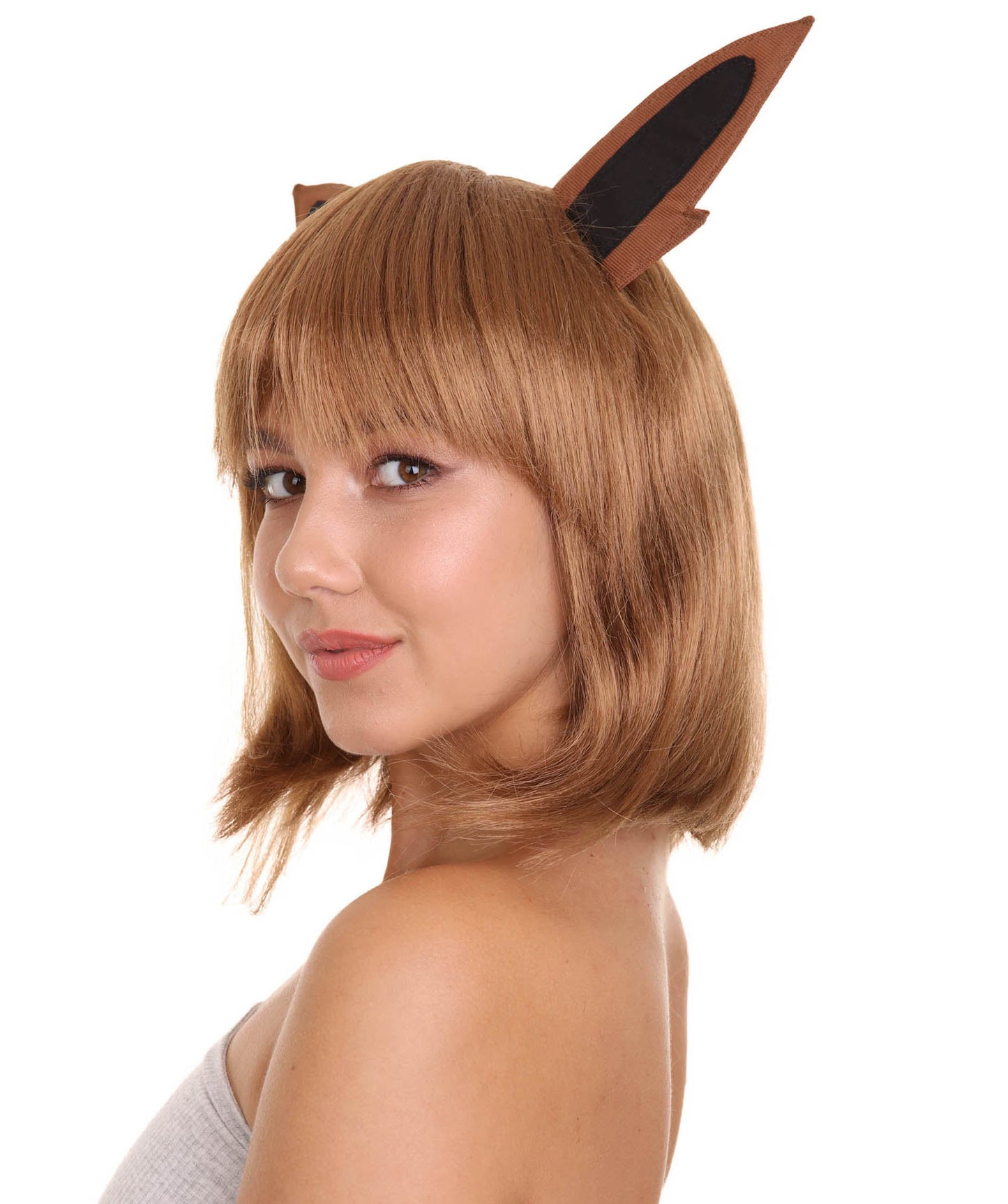 Womens Monster Wig with Ears | Brown Fancy Video Game Wigs | Premium Breathable Capless Cap