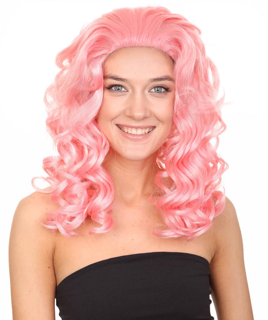Womens Pink Curly Wavy Wig | Pink Party Wigs | Premium Breathable Capless Cap