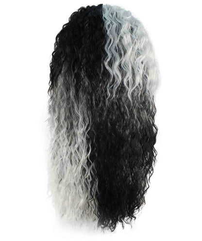 Women's Black and White Color Two Tone Curly Long Length Trendy Gothic Queen Wig