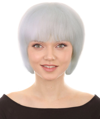 Women's Short and Groovy 60's Beehive Wig, 10" Inches Pure White Updo with Bangs Hair | HPO