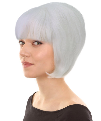 Women's Short and Groovy 60's Beehive Wig, 10" Inches Pure White Updo with Bangs Hair | HPO