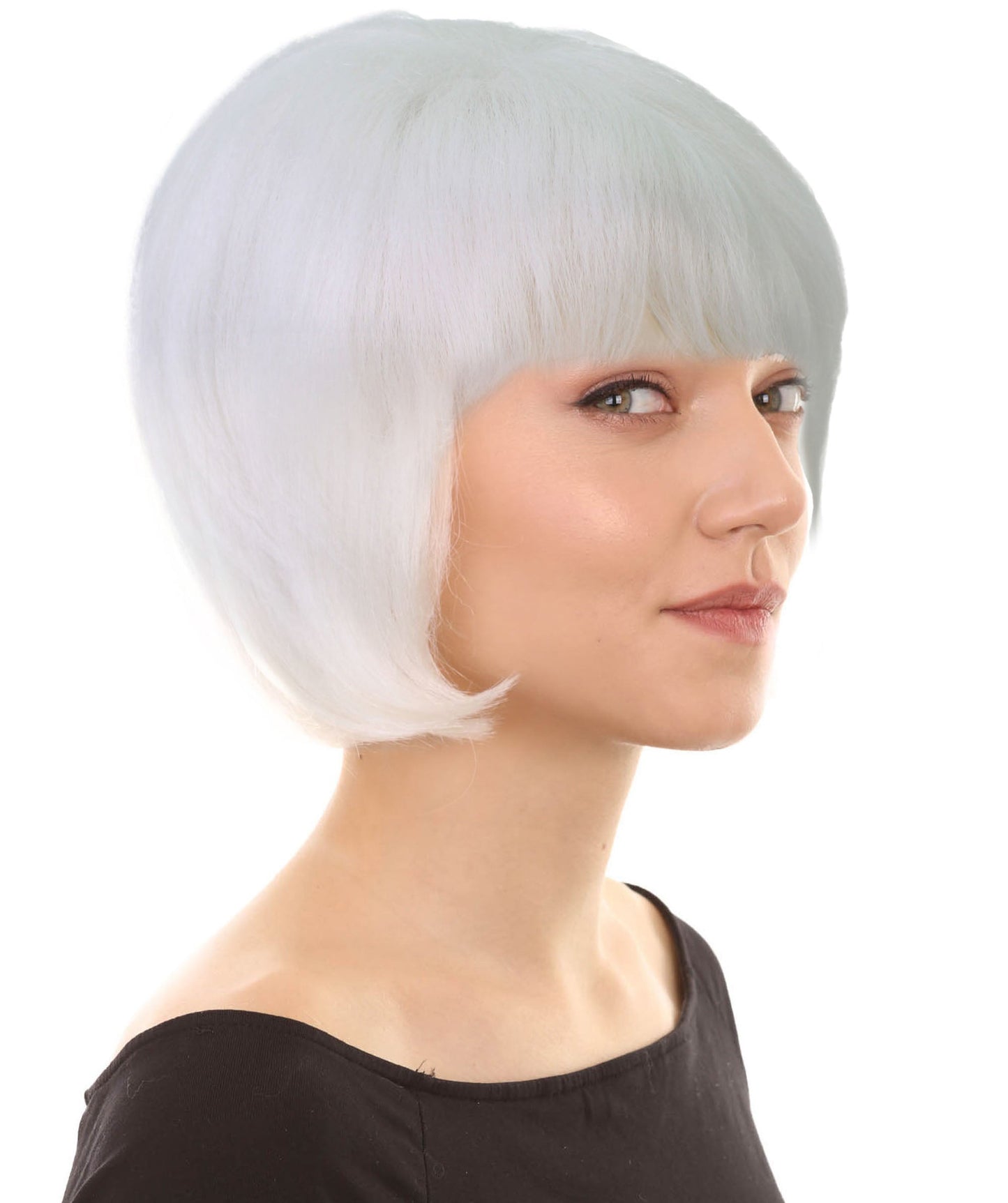 Women's Short and Groovy 60's Beehive Wig, 10" Inches Pure White Updo with Bangs Hair | HPO