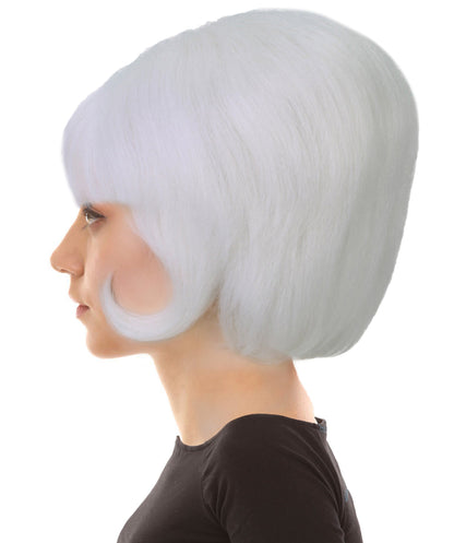 Women's Short and Groovy 60's Beehive Wig, 10" Inches Pure White Updo with Bangs Hair | HPO