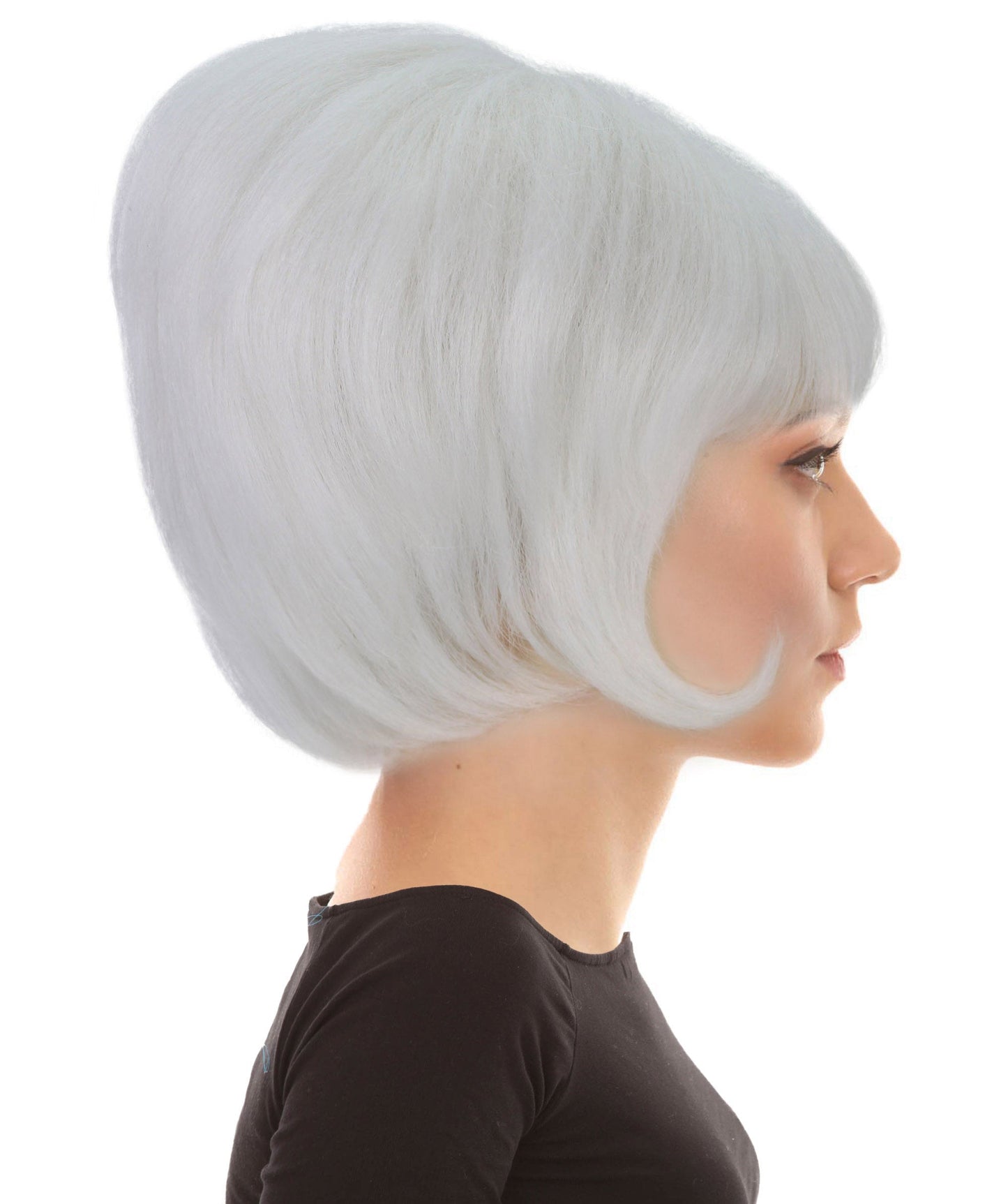 Women's Short and Groovy 60's Beehive Wig, 10" Inches Pure White Updo with Bangs Hair | HPO