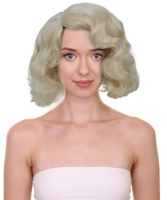 HPO  Women’s American Half-Blood Witch Blonde Wig, Blonde Retro-styled Wavy Wig,  Breathable Capless Cap, Flame-retardant Synthetic Fiber