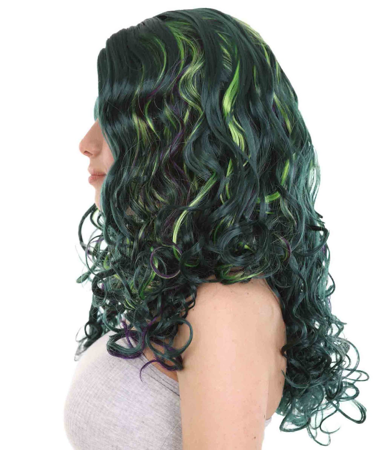 Green Wicked Witch Women's Wig | Horror Blue Green Two Toned Halloween Wigs | Premium Breathable Capless Cap