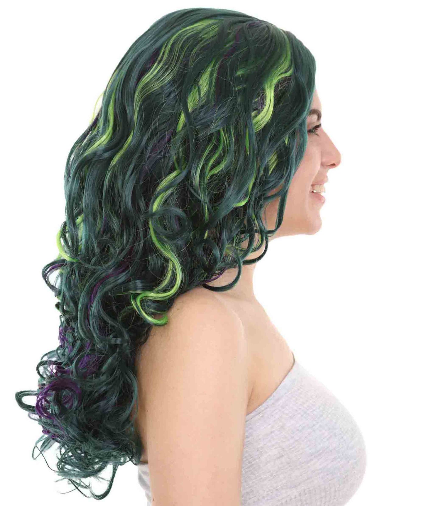 Green Wicked Witch Women's Wig | Horror Blue Green Two Toned Halloween Wigs | Premium Breathable Capless Cap