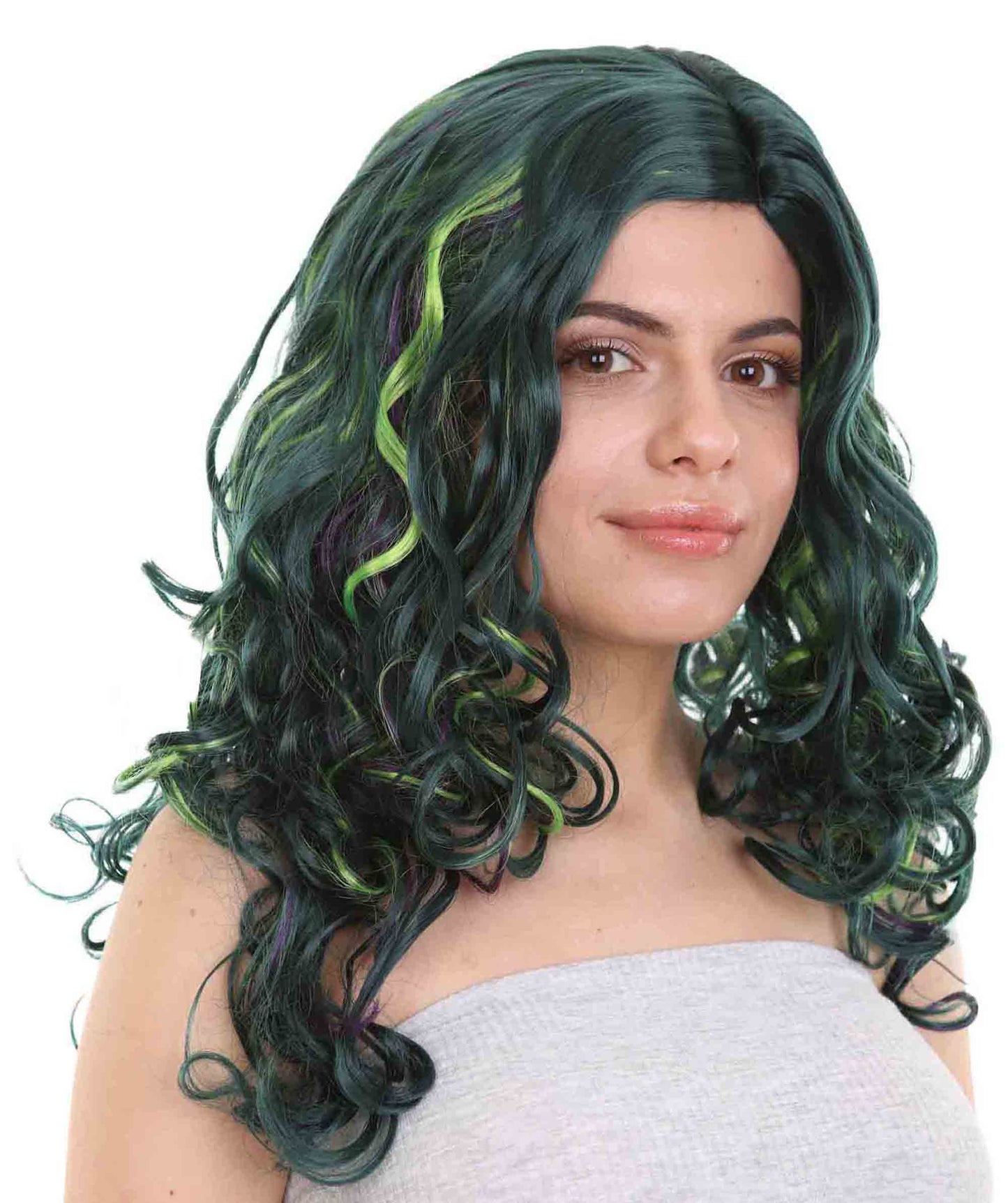 Green Wicked Witch Women's Wig | Horror Blue Green Two Toned Halloween Wigs | Premium Breathable Capless Cap