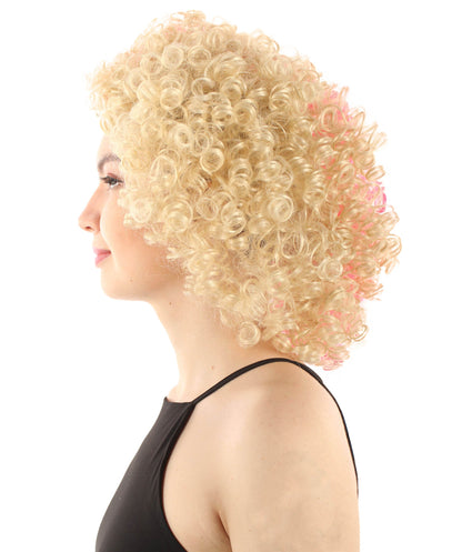 Blonde & Pink Women's Royalty Queen Curly Wig