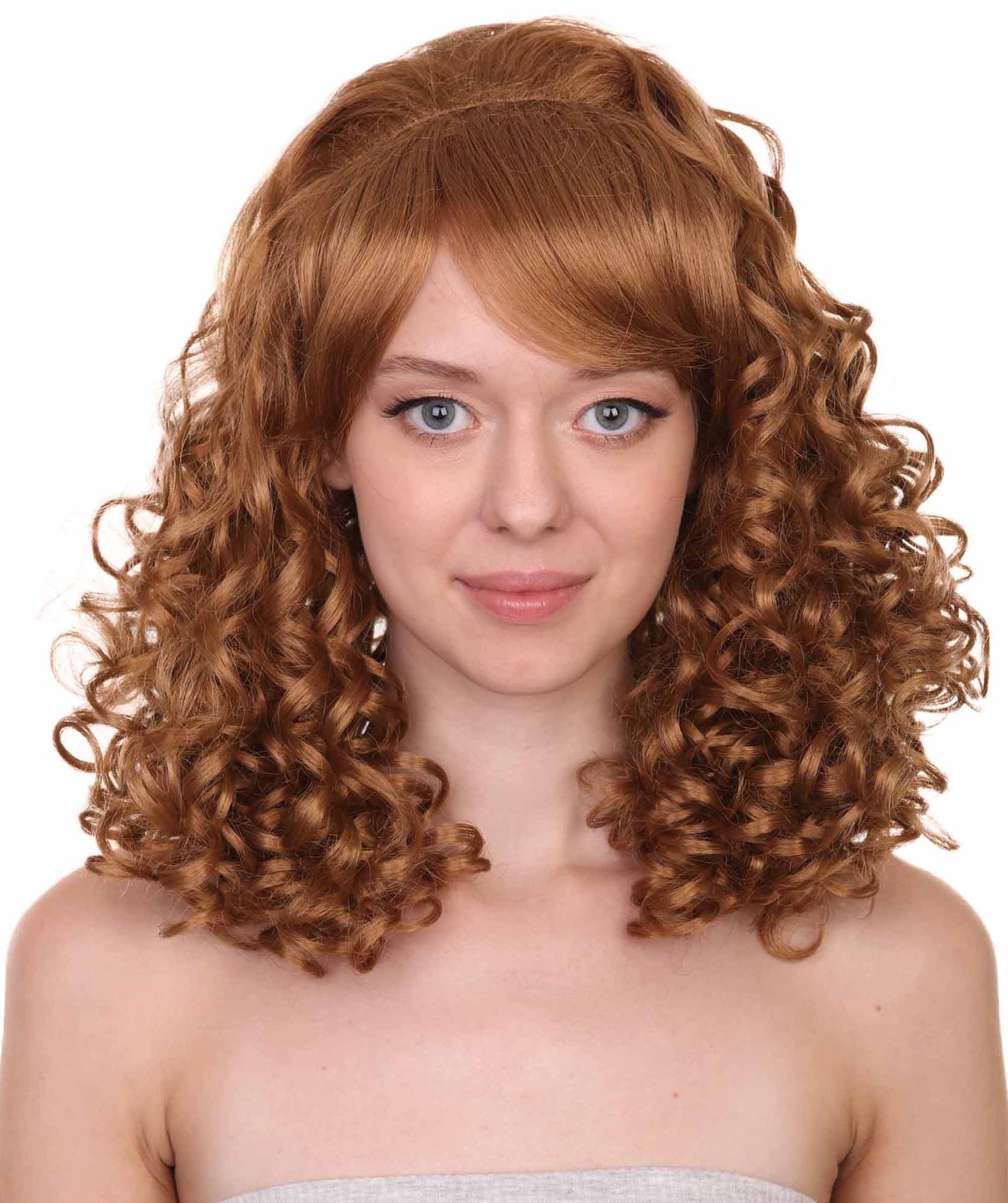 Womens Rockabilly Long and Curly Brown Wig | Country Girl Vintage Wigs | Premium Breathable Capless Cap