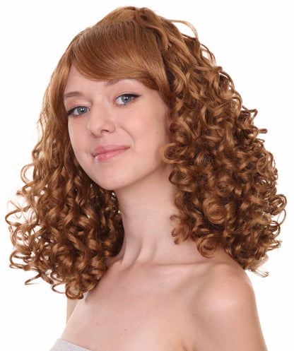 Womens Rockabilly Long and Curly Brown Wig | Country Girl Vintage Wigs | Premium Breathable Capless Cap