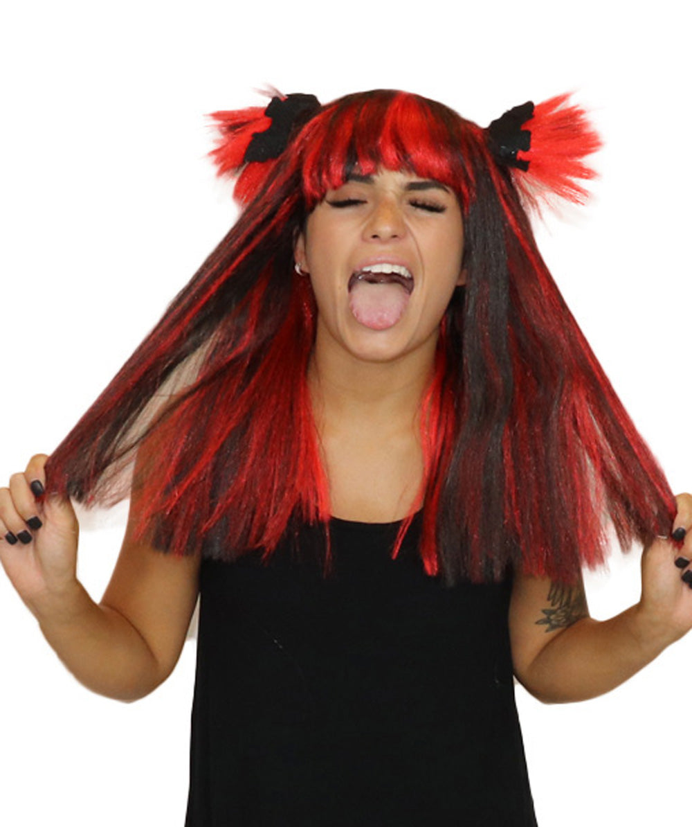 Bat Black and Red Wig