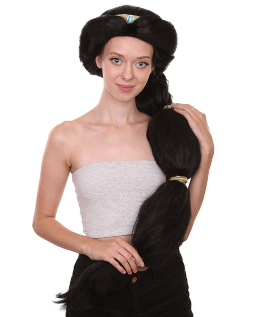 Womens TV Movie Princess Jumbo Wig With Crown Black | Premium Breathable Capless Cap