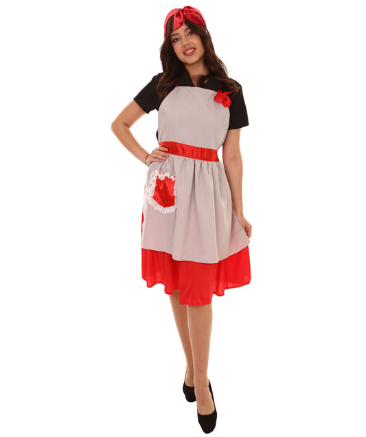 Women's 50's Housewife 4 Pc Historical Costume | Multi Color Fancy Costume