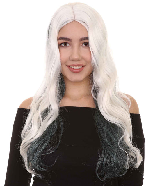 White and Black Long Women's Wig | Ghost Horror Sexy Halloween Wigs | Premium Breathable Capless Cap