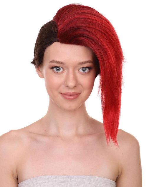 Cyber City Valeria | Dark Red Half Side Punk Mohawk Wig | Premium Halloween Wig