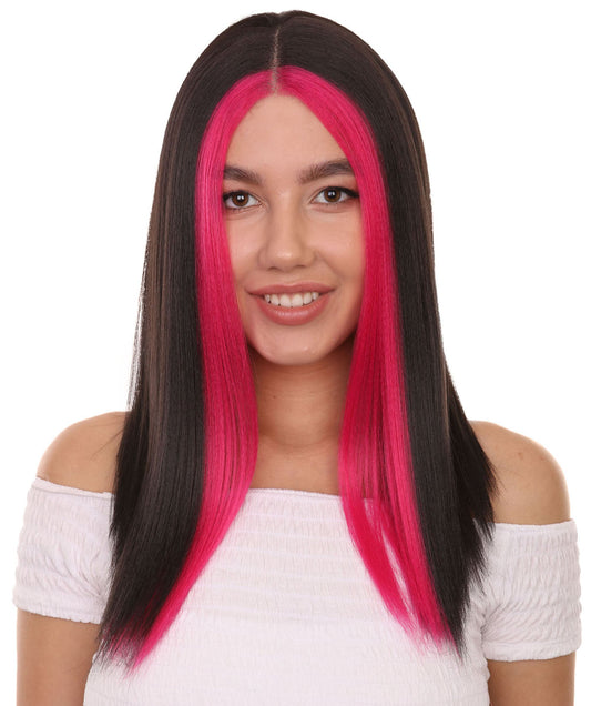 Front Red Highlights Black Natural Hairline Wig