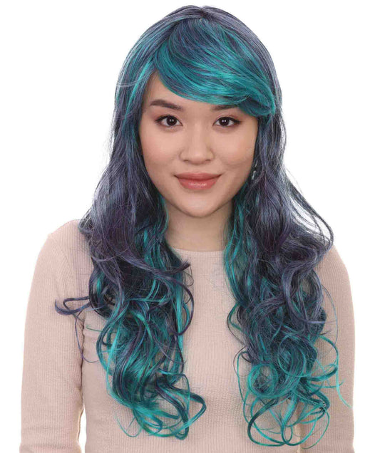 Blended Two-Tone Long Wavy Womens Wig | Long Curly Halloween Wig | Premium Breathable Capless Cap