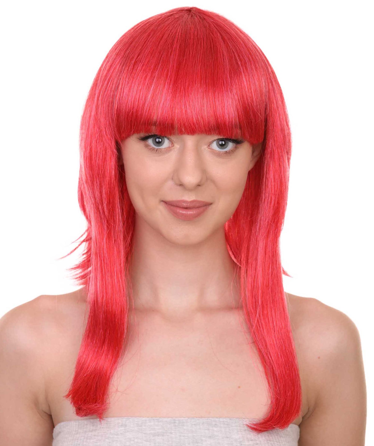 Women's 17" Inch Medium Length Halloween Animated Video Game Annie Costume Wig with Bangs, Synthetic Soft Fiber Hair, Perfect for your next Conventiton and Group Anime Party! | HPO