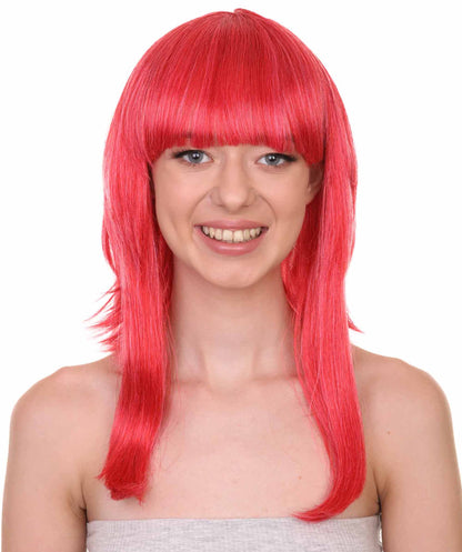 Women's 17" Inch Medium Length Halloween Animated Video Game Annie Costume Wig with Bangs, Synthetic Soft Fiber Hair, Perfect for your next Conventiton and Group Anime Party! | HPO